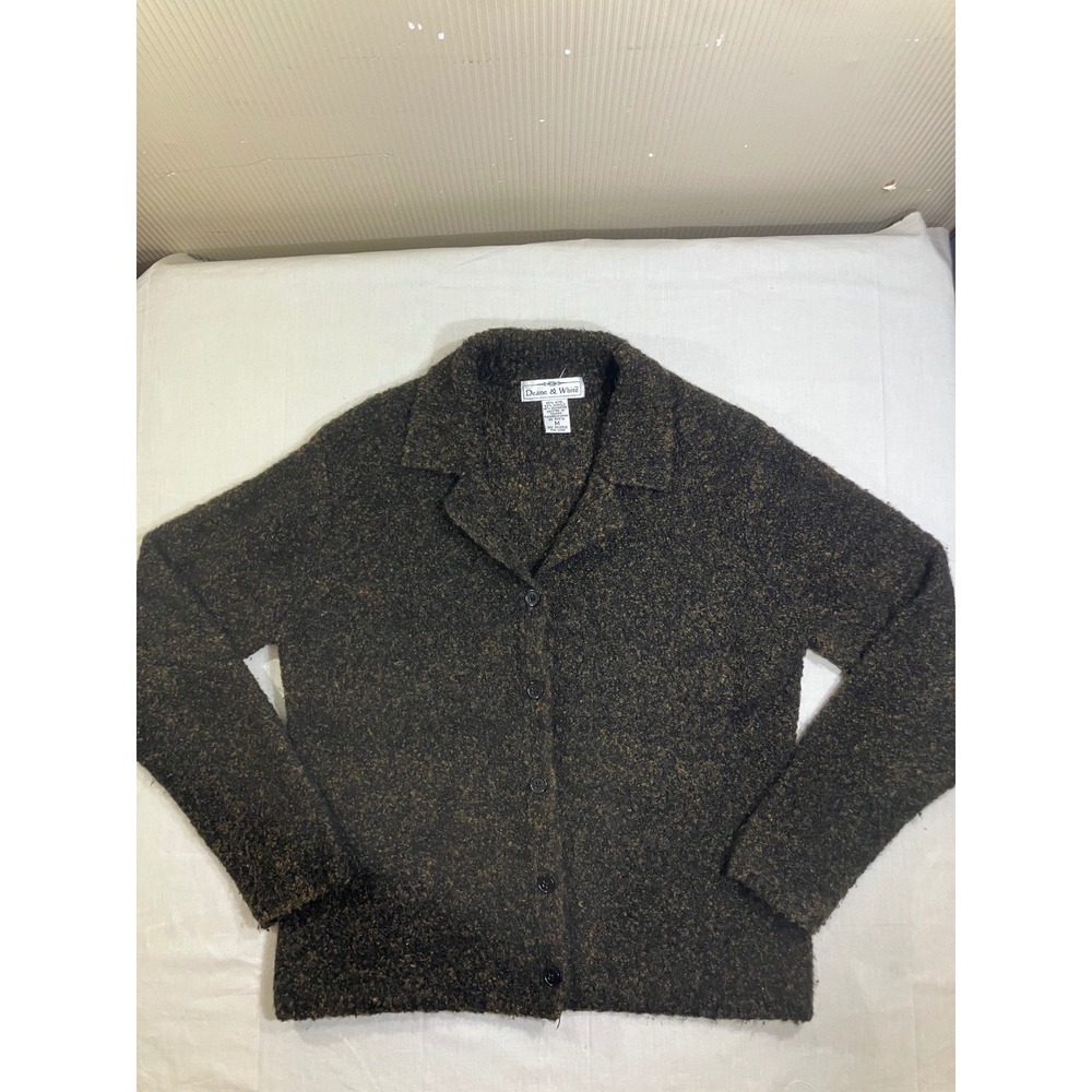 Deane & White Wool Blend Button Up Cardigan‎ Sweater Brown Marled Womens Medium